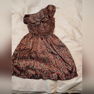 Costa Blanca Black and Pink Asymmetrical Ruffled Sundress